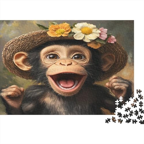 Fröhlicher, lustiger AFFE mit Blumenhut 1000pcs (75x50cm) Schwer Puzzle Lernspiel Impossible Wild Tiers Herausforderung Spielzeug Für Erwachsene Kinder von kaiyun