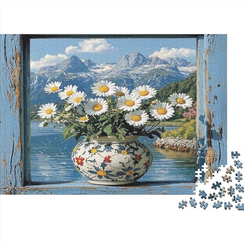 Gänseblümchen auf Holzfenster 1000pcs (75x50cm) Puzzles, Die Für Erwachsene Und Personen Ab 14 Jahren Geeignet Sind Mountains See von kaiyun