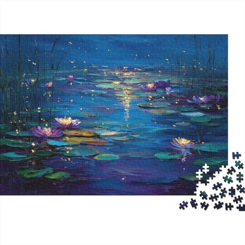 Geheimnisvoller SeeRosenteich im Mondlicht Puzzle 1000pcs (75x50cm) Erwachsene Lilien und Glühwürmchen Puzzle,Home Decor von kaiyun