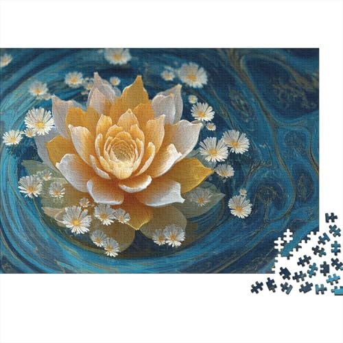 Gelber Lotus, Kleines weißes Gänseblümchen Rätsel Für Erwachsene |Rotation der Wasserkräuselungen| Familienspaß-Puzzles 1000pcs (75x50cm) von kaiyun