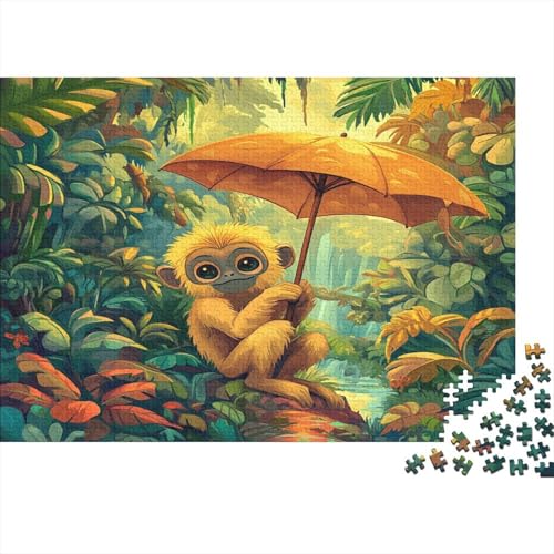 Gibbon mit Regenschirm 1000pcs (75x50cm) Puzzle, Lernspiel Impossible Dschungel Scene Herausforderungsspielzeug Für Erwachsene Teenager von kaiyun