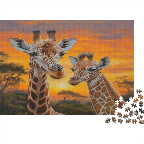 Giraffe und Giraffenbaby 1000pcs (75x50cm) Schwer Puzzle Lernspiel Impossible African Sonneset and Trees Herausforderung Spielzeug Für Erwachsene Kinder von kaiyun