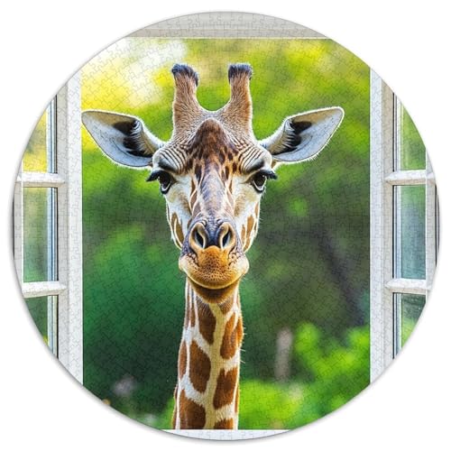 Giraffe vor dem Fenster 1000pcs (67.5x67.5cm) Erwachsenenpuzzle - Green Garden DIY-Puzzlespielzeug von kaiyun