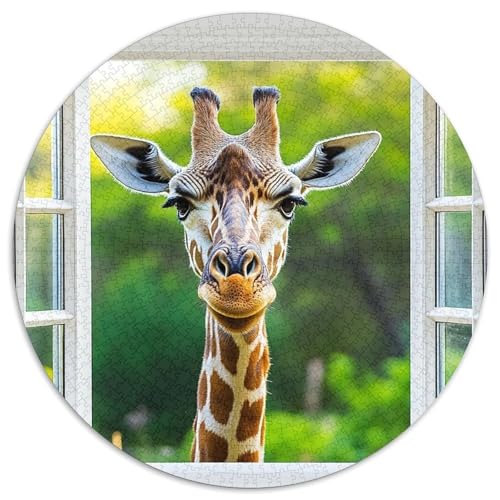 Giraffe vor dem Fenster 1000pcs (67.5x67.5cm) Puzzles, Die Für Erwachsene Und Personen Ab 14 Jahren Geeignet Sind Grüner Garten von kaiyun