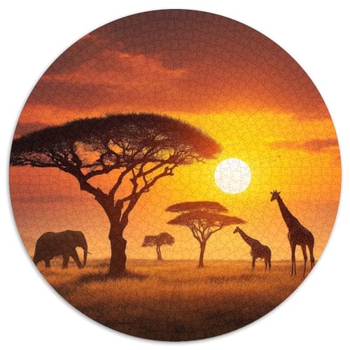 Golden-orange Sonneset Puzzle 1000pcs (67.5x67.5cm) Erwachsene Elefants Giraffes and Acacia Baums Puzzle,Home Decor von kaiyun