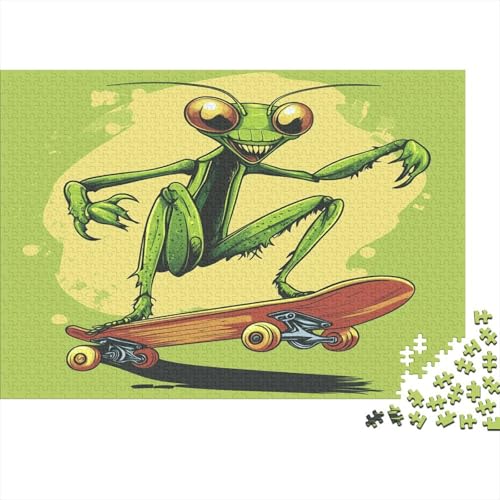 Gottesanbeterin Skateboard,Cartoon-Zeichnung Gemusterte Nachhaltige Für Erwachsene Hochwertige Holzspielpuzzles 1000pcs (75x50cm) von kaiyun