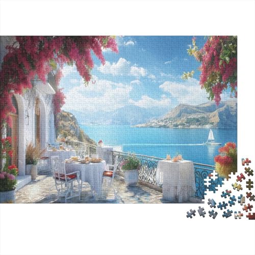 Griechisches Inseldorf 1000pcs (75x50cm) Schwer Puzzle Lernspiel Impossible Blaues Meer Herausforderung Spielzeug Für Erwachsene Kinder von kaiyun