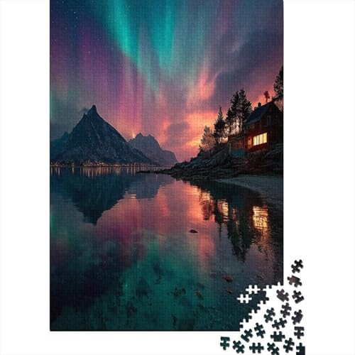 Grün-Violettes Nordlicht Puzzle 1000 Teile, Lernspiel, Unmöglich Spiegelung in den Fjorden, Anspruchsvolles Spielzeug Für Erwachsene Und Kinder Ab 14 Jahren 70x50cm/1000pcs von kaiyun