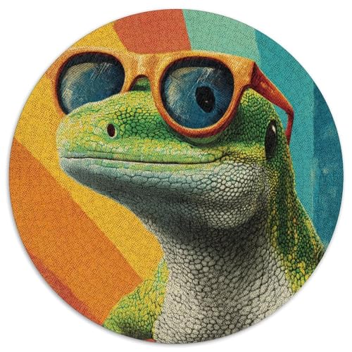 Grüner Gecko mit Sonnenbrille, Gemusterte Nachhaltige Für Erwachsene Hochwertige Holzspielpuzzles 1000pcs (67.5x67.5cm) von kaiyun