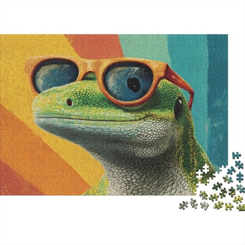 Grüner Gecko mit Sonnenbrille Rätsel Für Erwachsene || 1000pcs (75x50cm) Puzzles Lernspiele Home Decor von kaiyun