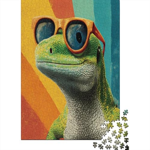Grüner Gecko mit Sonnenbrille1000 Teile: Unmögliches Puzzle Für Erwachsene, Spiele, Geschenke, Kinder, Herausforderungs38x26cm/1000pcs von kaiyun