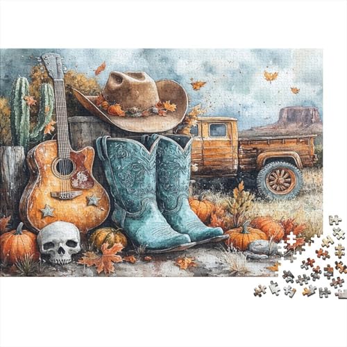 Herbst-Western-Elemente- Gitarre, Cowboystiefel, Cactus 1000pcs (75x50cm) Puzzle, Lernspiel Impossible Herausforderungsspielzeug Für Erwachsene Teenager von kaiyun