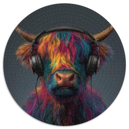 Highland Kuh Dj Neon Colours 1000pcs (67.5x67.5cm) Schwer Puzzle Lernspiel Impossible Herausforderung Spielzeug Für Erwachsene Kinder von kaiyun