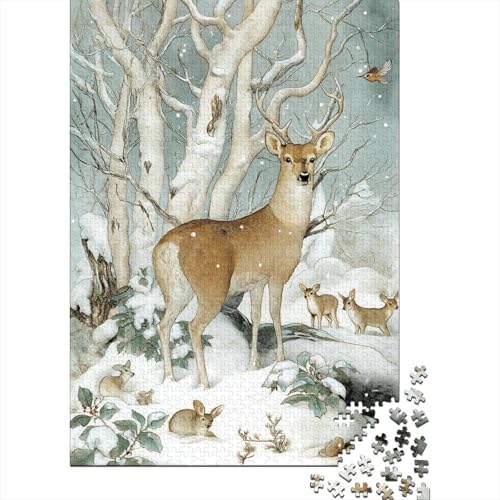 Hirsch im verschneiten Wald Puzzle 1000 Teile, Lernspiel, Unmöglich, Anspruchsvolles Spielzeug Für Erwachsene Und Kinder Ab 14 Jahren 38x26cm/1000pcs von kaiyun