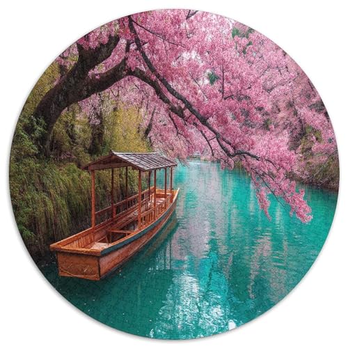 Holzboot auf dem Fluss 1000pcs (67.5x67.5cm) Schwer Puzzle Lernspiel Impossible Cherry Blossom Baums Herausforderung Spielzeug Für Erwachsene Kinder von kaiyun