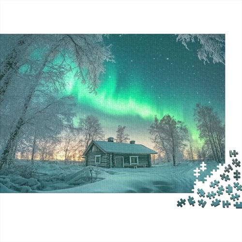 Holzhaus im Schnee,Aurora Gemusterte Nachhaltige Für Erwachsene Hochwertige Holzspielpuzzles 1000pcs (75x50cm) von kaiyun