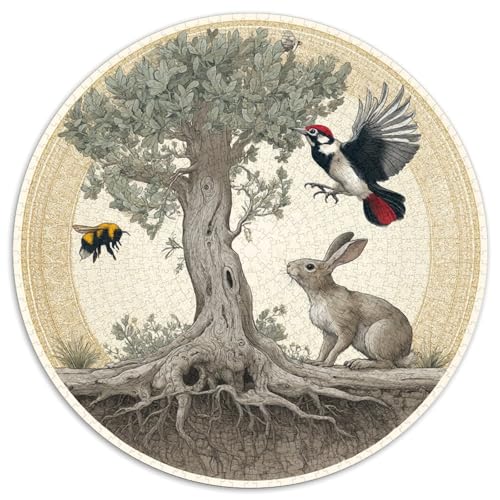 Illustration von Baum, Specht, Hase 1000pcs (67.5x67.5cm) Schwer Puzzle Lernspiel Impossible Herausforderung Spielzeug Für Erwachsene Kinder von kaiyun