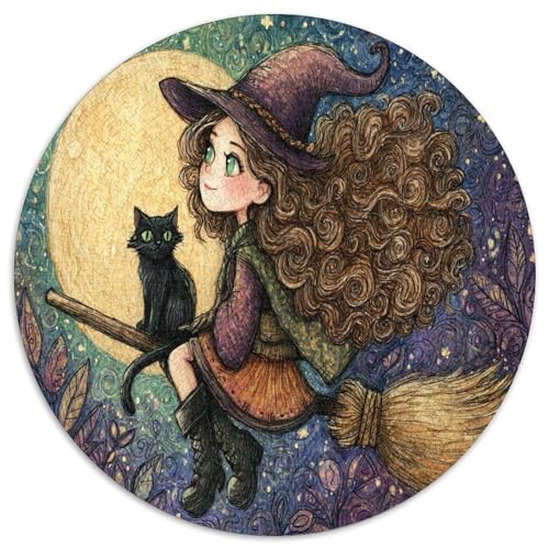 Junge Frau reitet auf einem Besen und trägt einen Hexenhut 1000pcs (67.5x67.5cm) Schwer Puzzle Lernspiel Impossible Herausforderung Spielzeug Für Erwachsene Kinder von kaiyun