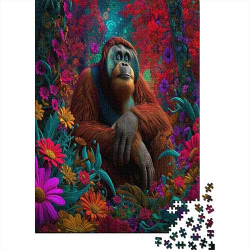 Jungle Leaves and Bright Blumen Orang-Utan1000 Teile: Unmögliches Puzzle Für Erwachsene, Spiele, Geschenke, Kinder, Herausforderungs38x26cm/1000pcs von kaiyun