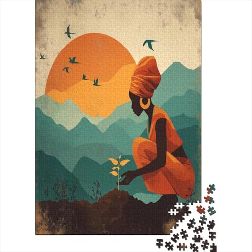 Karibische Frau kniet auf fruchtbarem Land 70x50cm/1000pcs Puzzle, Lernspiel Impossible Leuchtende Setzlinge Herausforderungsspielzeug Für Erwachsene Teenager von kaiyun