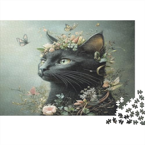 Katze, Schmetterling,Blumen and Vines Gemusterte Nachhaltige Für Erwachsene Hochwertige Holzspielpuzzles 1000pcs (75x50cm) von kaiyun