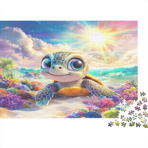 Kleine Schildkröte mit großen Augen 1000pcs (75x50cm) Erwachsenenpuzzle - Am Strand mit Korallenriff DIY-Puzzlespielzeug von kaiyun