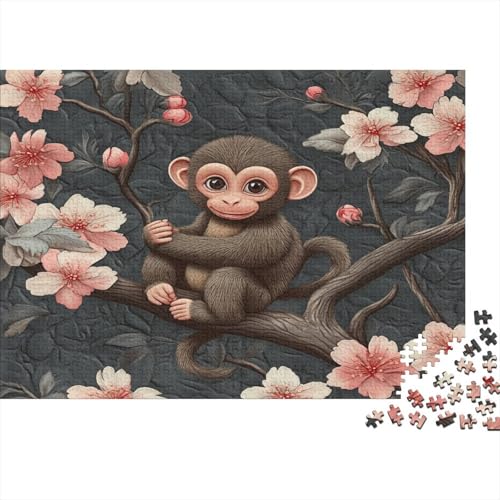 Kleines Äffchen, Kirschblüten 1000pcs (75x50cm) Puzzles, Die Für Erwachsene Und Personen Ab 14 Jahren Geeignet Sind Dunkelgrauer Hintergrund von kaiyun