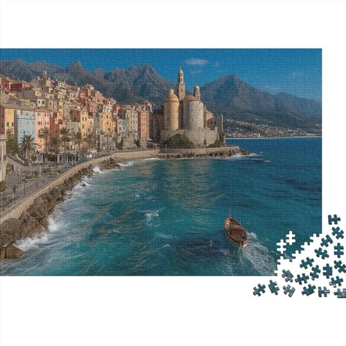 Kleines Boot Mitten im Meer Rätsel Für Erwachsene |Italienische Küste| Familienspaß-Puzzles 1000pcs (75x50cm) von kaiyun