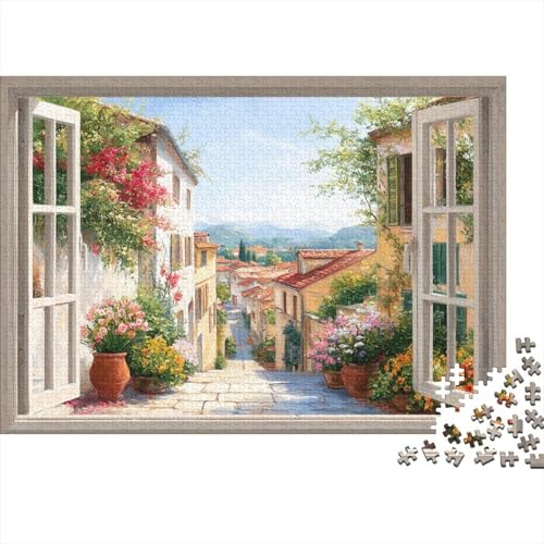 Kleines Dorf vor dem Fenster Rätsel Für Erwachsene |Straßen und Häuser| Familienspaß-Puzzles 1000pcs (75x50cm) von kaiyun