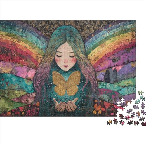 Kleines Mädchen 1000pcs (75x50cm) Erwachsenenpuzzle - Regenbogenfalter DIY-Puzzlespielzeug von kaiyun
