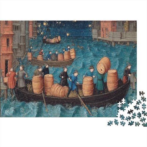 Kolonisten, Schiffe, Holzkisten mit Tee,Rätsel Für Erwachsene 1000pcs (75x50cm),Herausforderungsspiele Mittelalterliche Illustrations von kaiyun
