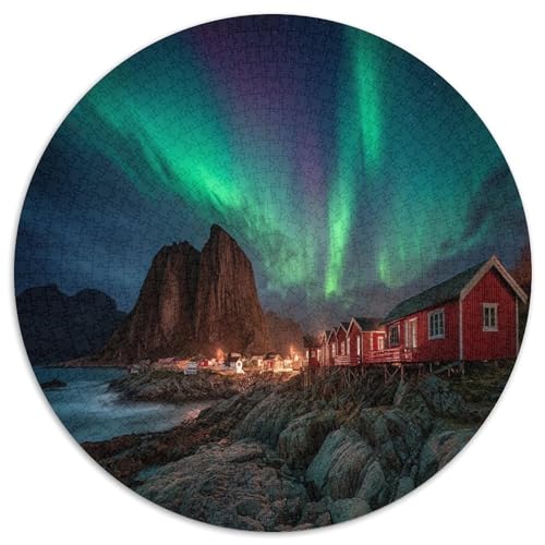 Küstendorf auf den Lofoten, Norwegen,Rätsel Für Erwachsene 1000pcs (67.5x67.5cm),Herausforderungsspiele Nordlichter von kaiyun