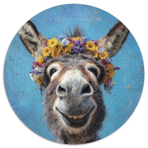 Lächelnder Esel mit Blumenkrone 1000pcs (67.5x67.5cm) Puzzles, Die Für Erwachsene Und Personen Ab 14 Jahren Geeignet Sind von kaiyun