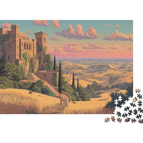 Landschaft im Nahen Osten 1000pcs (75x50cm) Schwer Puzzle Lernspiel Impossible Weizenfeld auf einem Herrenhaus aus Stein Herausforderung Spielzeug Für Erwachsene Kinder von kaiyun