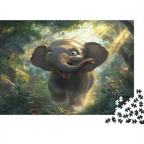 Lebhafter Elefant,Green Dschungel Gemusterte Nachhaltige Für Erwachsene Hochwertige Holzspielpuzzles 1000pcs (75x50cm) von kaiyun