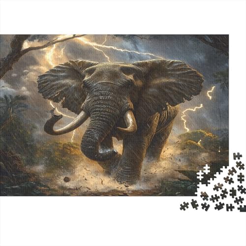 Legendärer afrikanischer Elefant,DArche Storm Clouds and Lightning Gemusterte Nachhaltige Für Erwachsene Hochwertige Holzspielpuzzles 1000pcs (75x50cm) von kaiyun