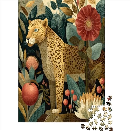 Leopard Jungle Leaves and Exotic Blumes Puzzle 1000 Teile Für Erwachsene, Lernspiele, Heimdekoration38x26cm/1000pcs von kaiyun