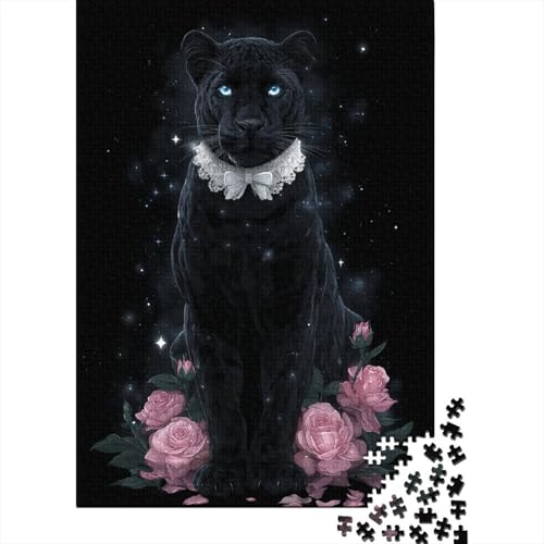 Leopard mit Leuchtend blauen Augen Rätsel Für Erwachsene |Rosa Rosen| 70x50cm/1000pcs Puzzles Lernspiele Home Decor von kaiyun