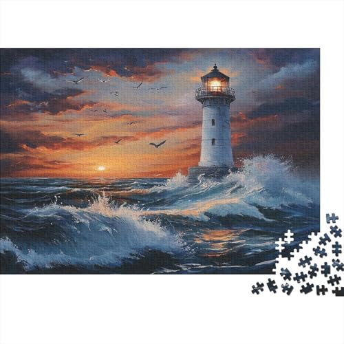 Leuchtturm 1000pcs (75x50cm) Schwer Puzzle Lernspiel Impossible Ozean Wellen Crashing Against Sonneset Sky with Birds Flying Herausforderung Spielzeug Für Erwachsene Kinder von kaiyun