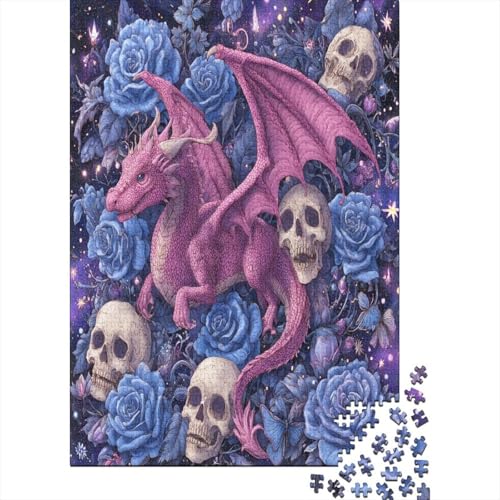 Love's Pink Drache Puzzle 1000 Teile, Lernspiel, Unmöglich Totenkopf and Blue Rose, Anspruchsvolles Spielzeug Für Erwachsene Und Kinder Ab 14 Jahren 70x50cm/1000pcs von kaiyun