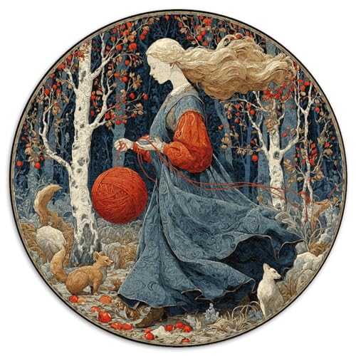 Mädchen rennt mit rotem Wollknäuel durch den Wald 1000pcs (67.5x67.5cm) Puzzle, Lernspiel Impossible Herausforderungsspielzeug Für Erwachsene Teenager von kaiyun