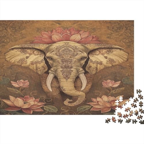 Majestätischer Elefant 1000pcs (75x50cm) Schwer Puzzle Lernspiel Impossible Exquisite Lotus and Hovering Weinreben Herausforderung Spielzeug Für Erwachsene Kinder von kaiyun