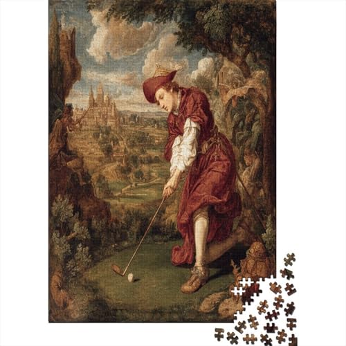 Mann beim Golfspielen, mittelalterlicher Stil Puzzle 1000 Teile Für Erwachsene, Lernspiele, Heimdekoration70x50cm/1000pcs von kaiyun