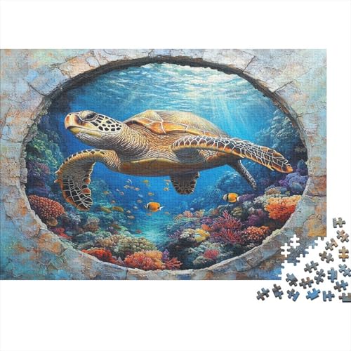 Meeresschildkröte 1000pcs (75x50cm) Puzzle, Lernspiel Impossible 3D-Rundrahmen Herausforderungsspielzeug Für Erwachsene Teenager von kaiyun
