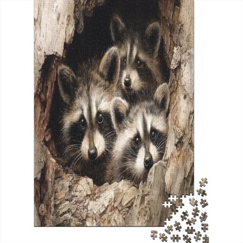 Mehrere Waschbären schauen aus einem Baumloch 70x50cm/1000pcs Schwer Puzzle Lernspiel Impossible Herausforderung Spielzeug Für Erwachsene Kinder von kaiyun