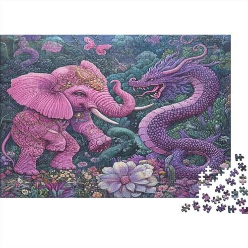 Mexikanische Kunst 1000pcs (75x50cm) Schwer Puzzle Lernspiel Impossible Pink Elefant Fighting with Purple Drache Herausforderung Spielzeug Für Erwachsene Kinder von kaiyun