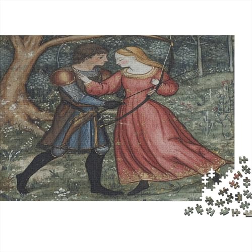 Mittelalterliche Liebespaare 1000pcs (75x50cm) Puzzle, Lernspiel Impossible Der Bogenschütze und die Dame Herausforderungsspielzeug Für Erwachsene Teenager von kaiyun