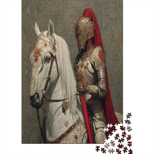 Mittelalterliche Ritterin Beautiful White Armored WarHorse Puzzle 1000 Teile Für Erwachsene, Lernspiele, Heimdekoration70x50cm/1000pcs von kaiyun