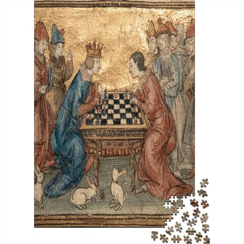 Mittelalterliche illuminierte Handschrift Puzzle 1000 Teile,Lernspiel,Unmöglich Szene mit Zwei edlen Figuren beim Schachspiel,Anspruchsvolles Spielzeug Erwachsene Kinder Ab 14 Jahren 70x50cm/1000pcs von kaiyun