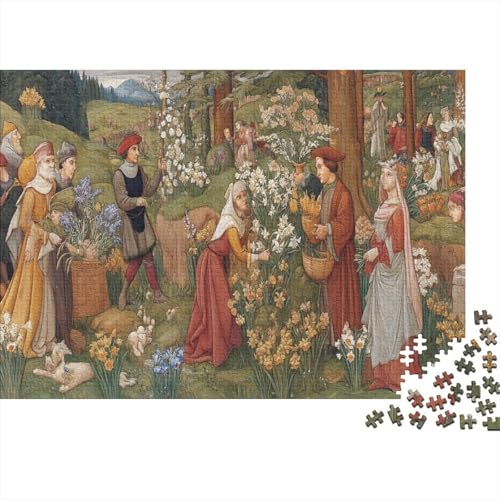 Mittelalterlicher Stil Rätsel Für Erwachsene |Spring Blumen Blooming| Familienspaß-Puzzles 1000pcs (75x50cm) von kaiyun